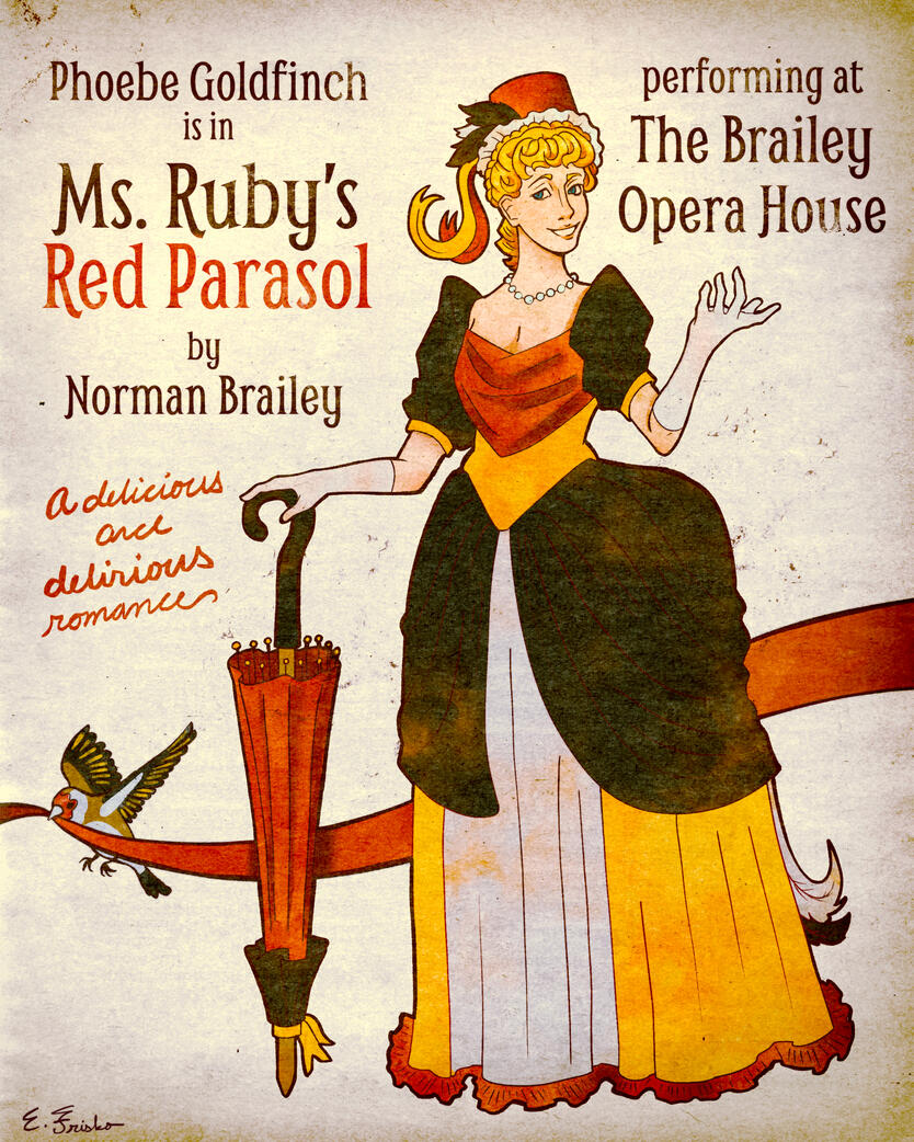 A poster for Ms. Ruby's Red Parasol, 1885.